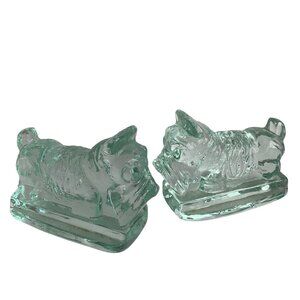 Pair Scottie Dogs Glass Heavy Bookends Set of 2 Seaglass Green